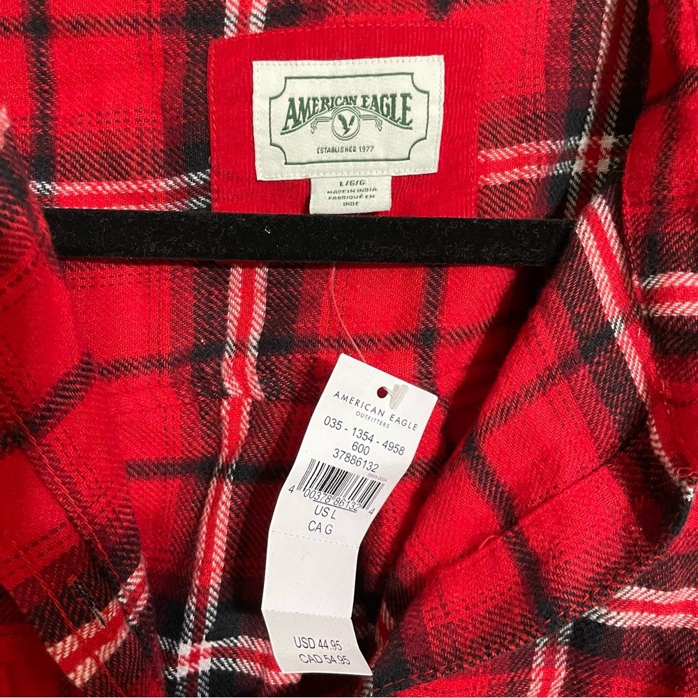 American Eagle Outfitters Red crop Flannel Button Down 100% cotton‎ large - Picture 2 of 4